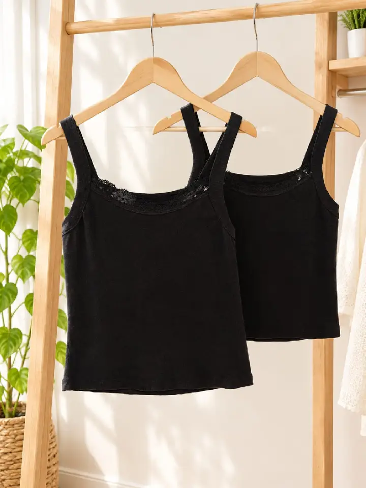 Top Musculosa Morley con Encaje– Negro